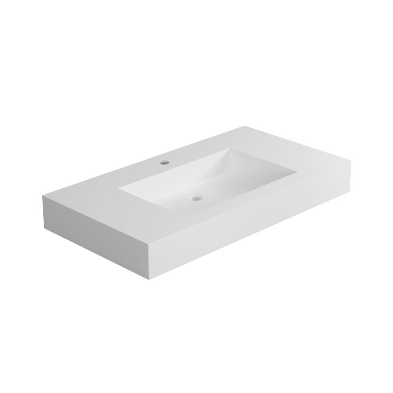 FRALIMK 18.7'' Solid Surface Rectangular Bathroom Sink, Single Hole Faucet