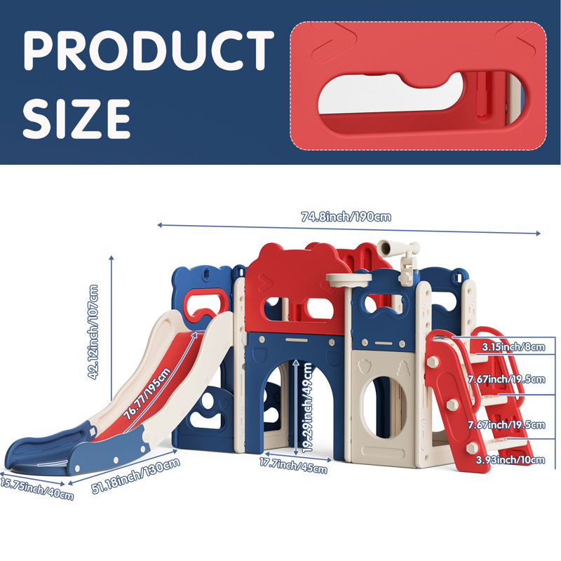 Feanch 74.8'' W Plastic Freestanding Slide, Red/Navy