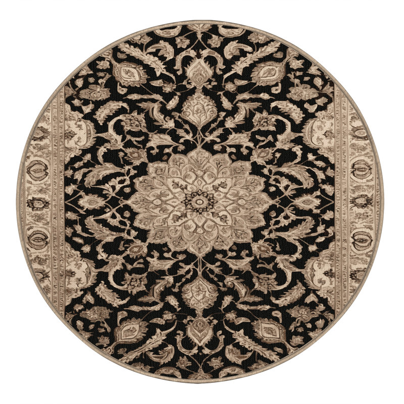 Machine Washable Persian Brown Area Rug, Round 8'