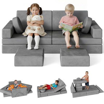 18-Piece Modular Kids Play Couch, Convertible Sofa for Playroom, Bedroom and Living Room