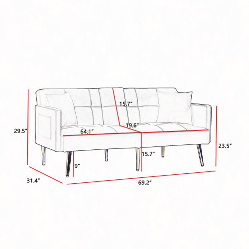 Canapé-lit en velours futon avec pieds en métal, Blanc, crème