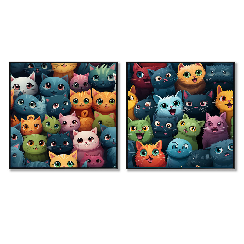 Ensemble de 2 papiers peints Gathering, Cadre flottant noir, H 16 po x l 33 po
