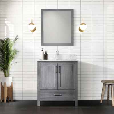30 po Meuble-lavabo gris vieilli, miroir 28, miroir 28 tiroirs, tablette d'armoire, meuble-lavabo pour salle de bain, armoire intérieure, tiroir et tablette ouverte