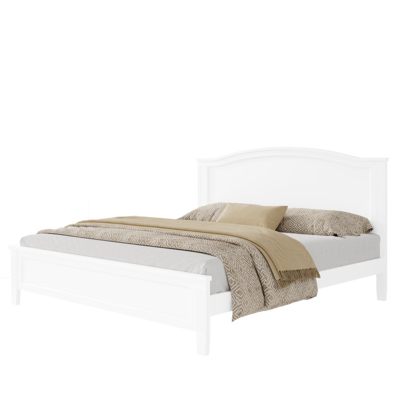 Base de lit plateforme double avec tête de lit et pieds de support en lattes de bois, lit minimaliste, blanc, Lit double