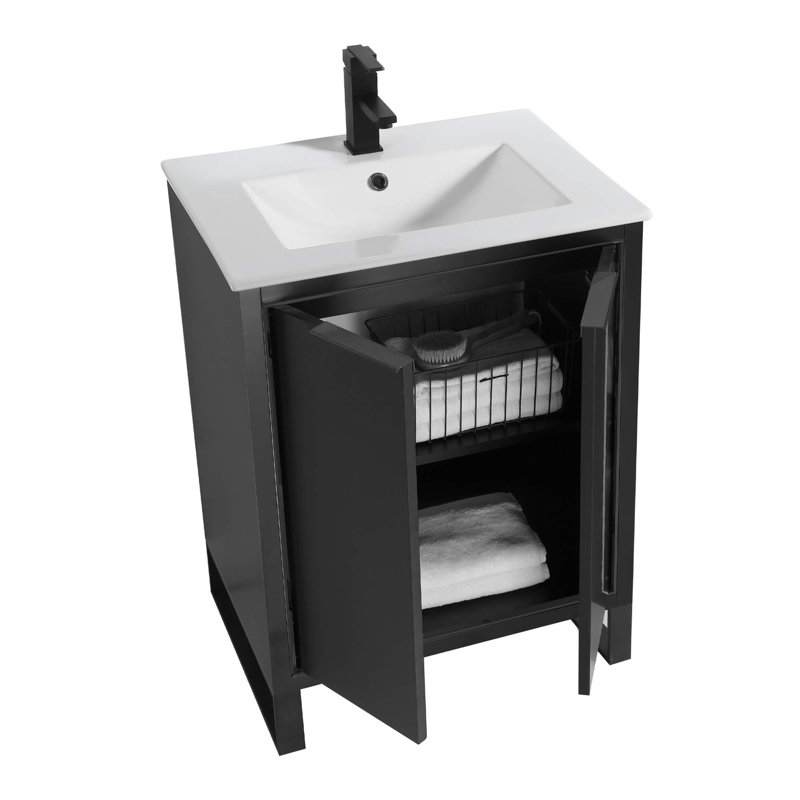 Ensemble de meuble-lavabo simple 24 po 24 po, Noir mat, Noir mat