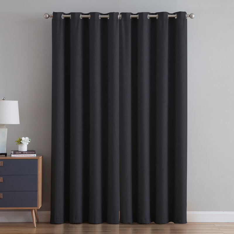 Bethany Basketweave Grommet Curtain Panel, 55" W x 90" L, Black