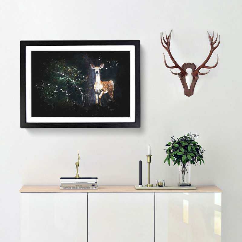 Curious Fawn - Framed Print, 62cm H x 87cm W x 2cm D, Black Framed