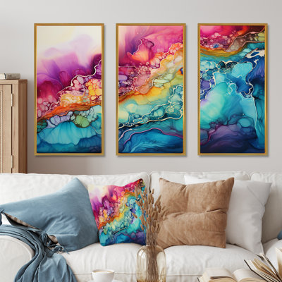 «Rainbow Teal» et «Alchohol Ink I», ensemble de toiles à formes abstraites