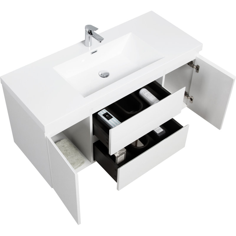 48" Floating Bathroom Vanity With Sink, Blanc