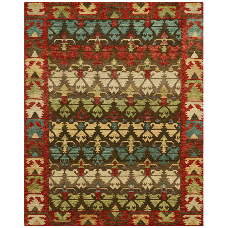 Tapis brun en laine noué à la main Sonia Southwestern, Rectangle 4 pi x 6 pi