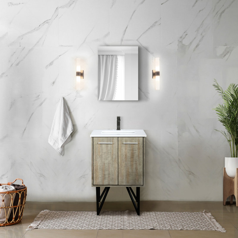 24 po Large meuble-lavabo rustique pour salle de bain, comptoir en quartz blanc, robinet en métal et miroir de 18 po - longue durée avec teinture, salle de bain de comptoir Scratch, surface de teinture