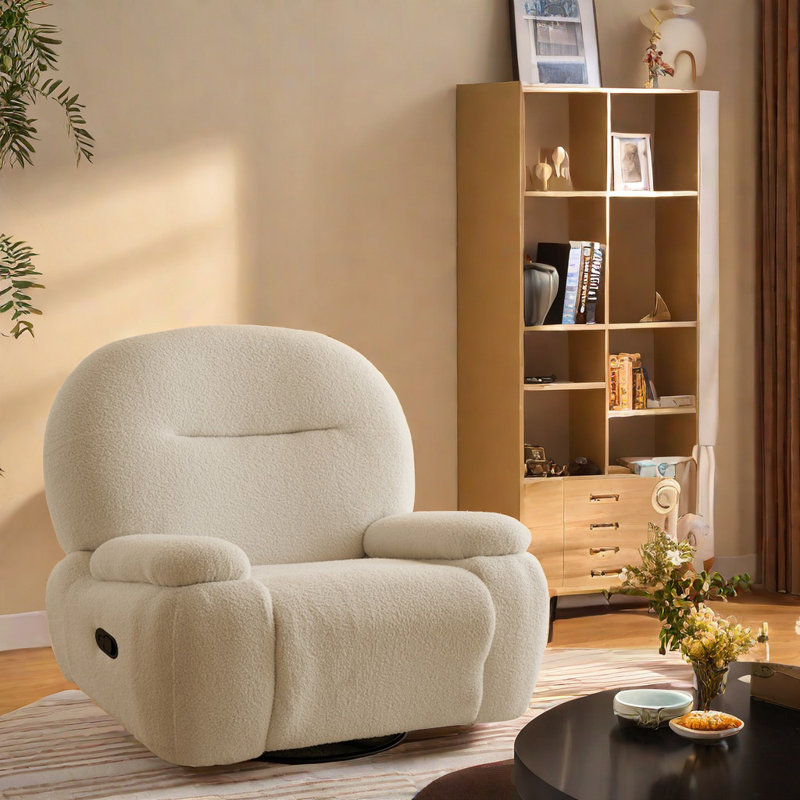 Nolee Upholstered Swivel Recliner, Cream