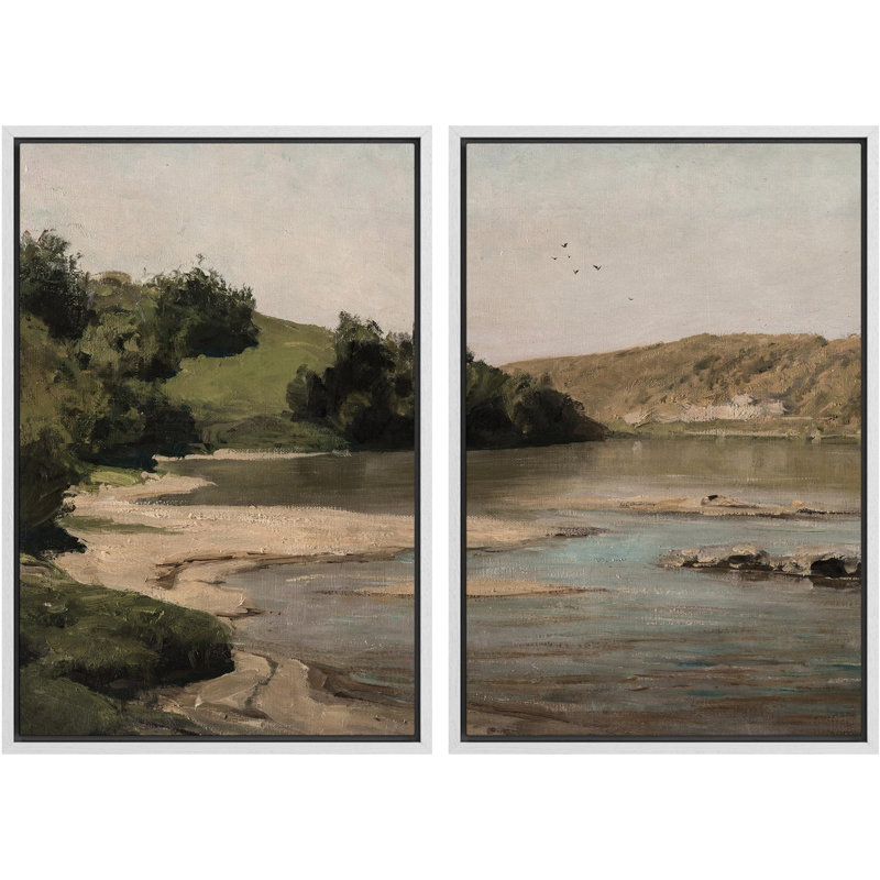 Tranquil River Bend Peaceful Riverside, paysage, nature, désert, illustrations, décor, Blanc, H 36 po x l 24 po
