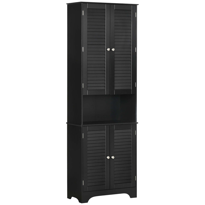 Grande armoire de rangement étroite pour salle de bain avec tablettes et portes réglables, armoire à linge autoportante pour une utilisation efficace de l'espace