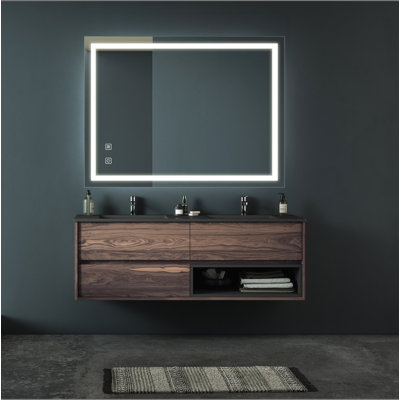 Miroir de salle de bain pour salle de bain avec fond de panier, lumière intense, intensité variable, contrôle de l'interrupteur mural, antibuée, IRC 95 réglable 3000K-4500K-6000K, étanche IP54 vertical et horizontal