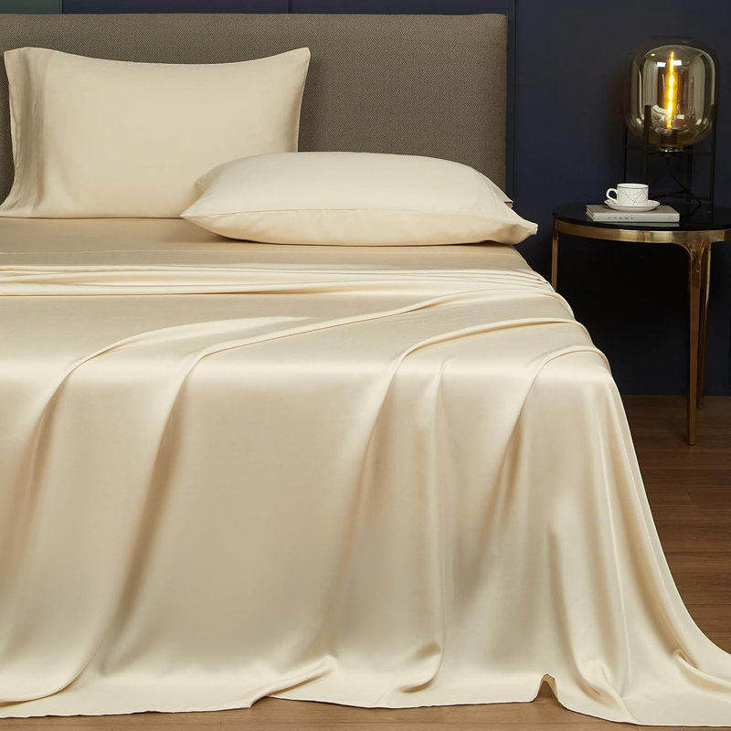 Draps 100% Tencel, ensemble de draps 18 po, Crème, crème, Grand lit