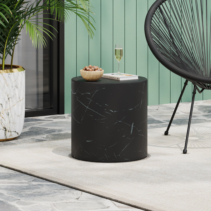 Belsy Light Concrete Side Table, Black Marble