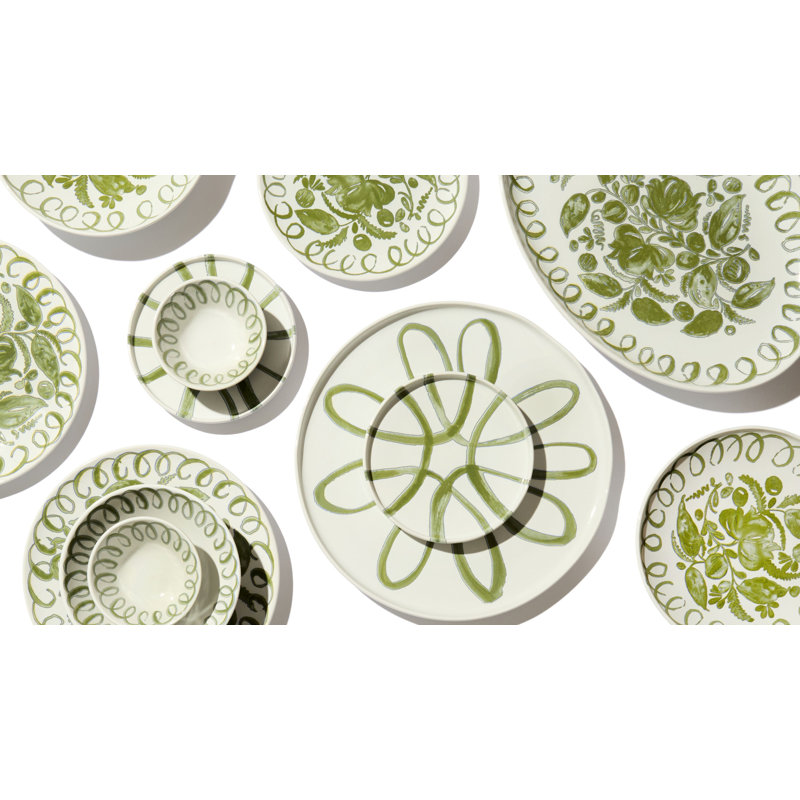 Amalfi Oval Serving Tray - White/Blue - 15.7" x 11", White, Green