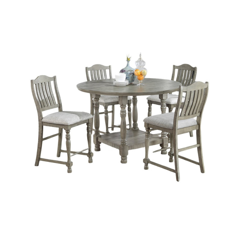 Light Gray Round Wood Counter Height Dining Table