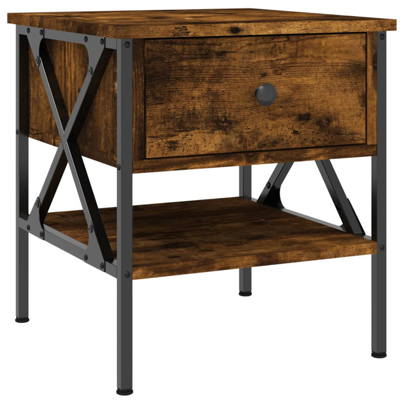 Tahnaout 40cm W Iron Bedside Table, Smoked Oak, Set of 2