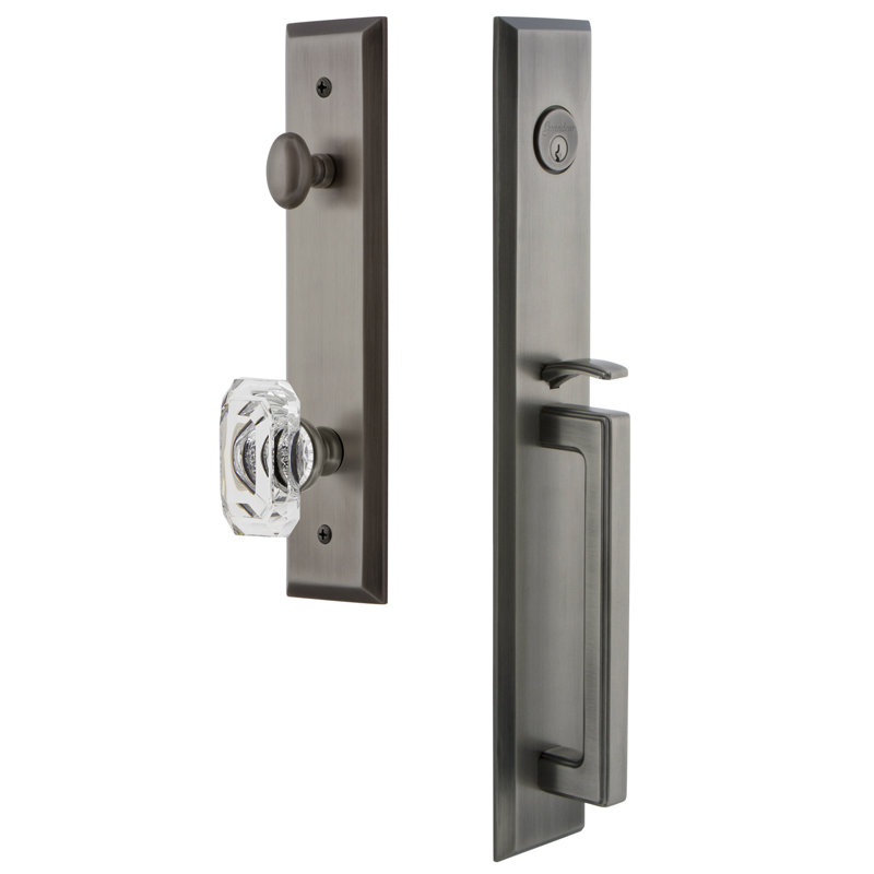 Fifth Avenue Handleset with Single Cylinder Deadbolt and Baguette Door Knob and Rosette, 2.375", Antique Pewter