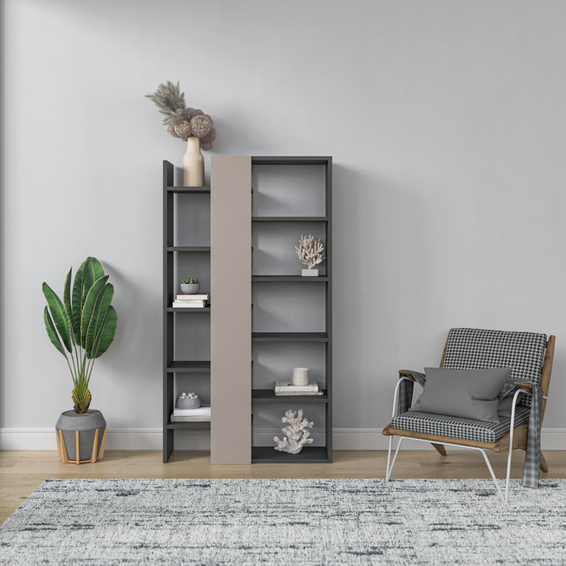 Bentonville Geometric Bookcase, Anthracite/Light Mocha