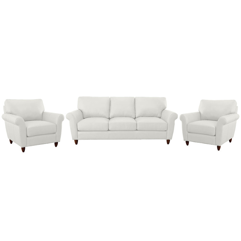 Ensemble de canapé et de deux chaises 100% cuir fleur Buxton, Blanc