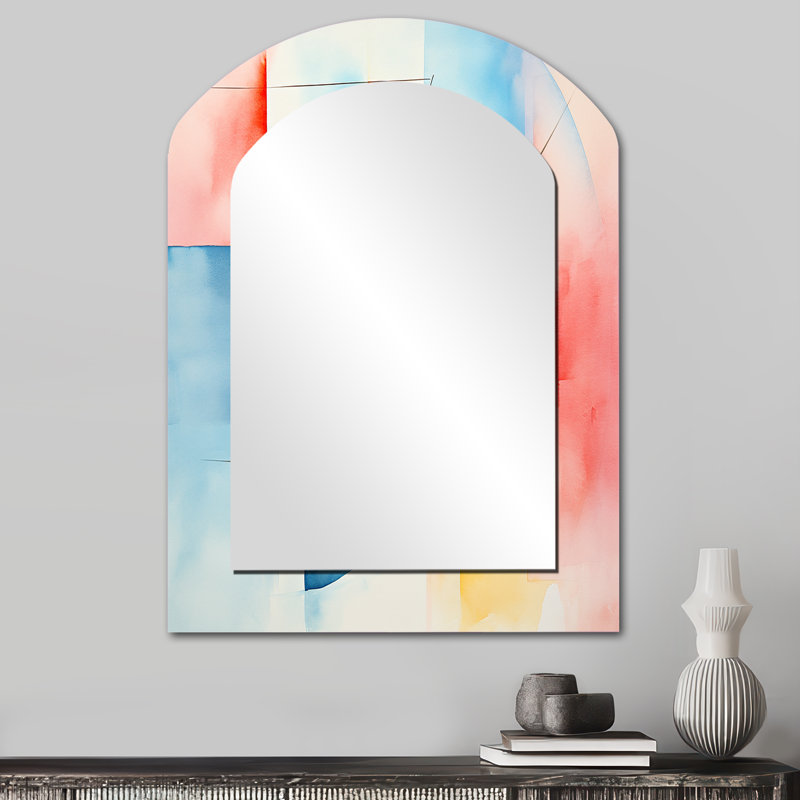 Explosion d'encre géométrique de couleur pastel II - miroir décoratif géométrique asymétrique, miroir arqué moderne, impression sur métal