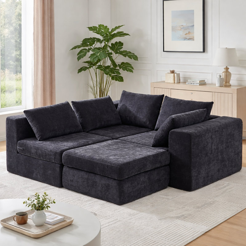 Modular Upholstered Sectional Sofa With Ottoman, Reversible Chaise, Deep Seat Comfort, No Assembly Required