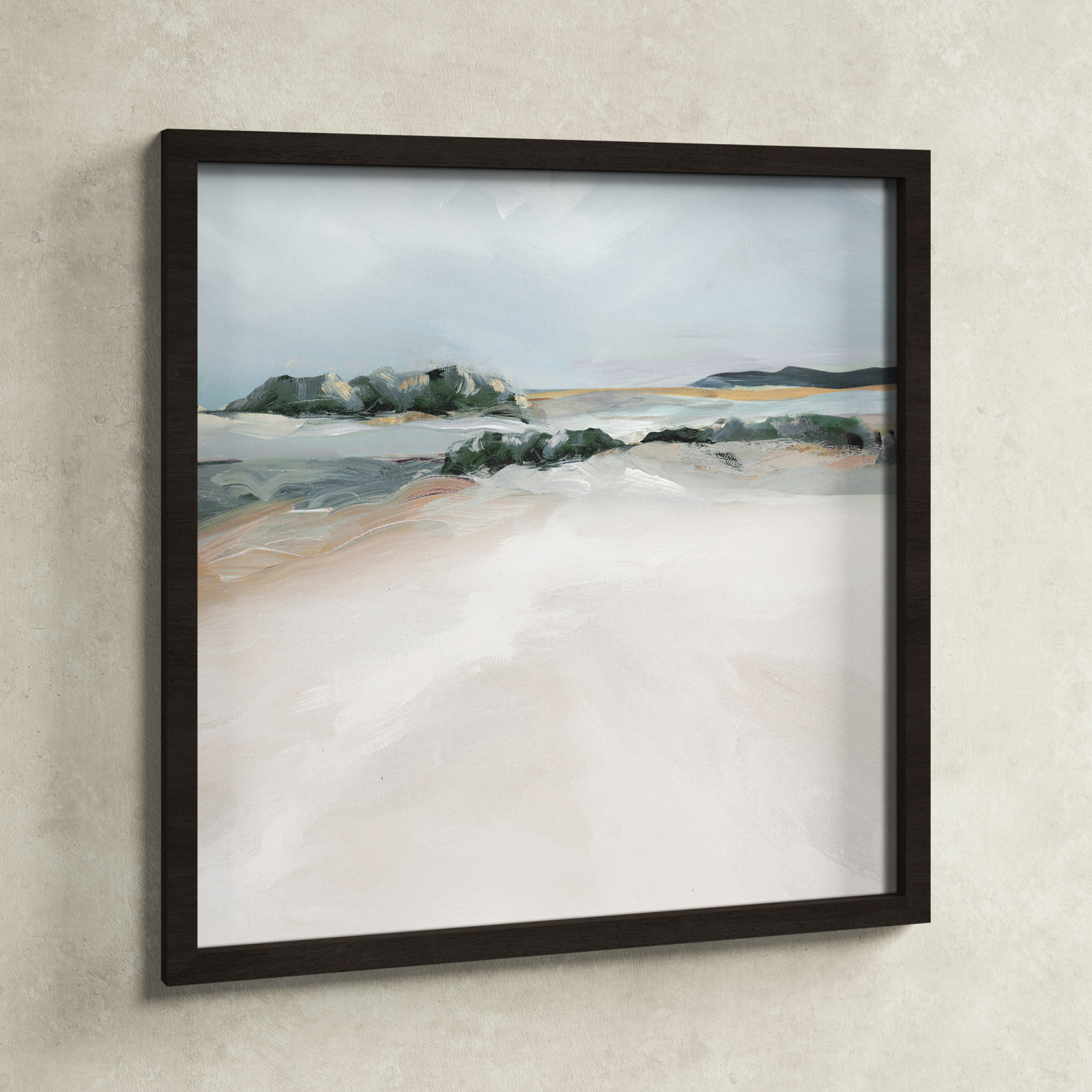 Anelis "Shimmering Path" Painting, Walnut Framed, 33" H x 33" W x 1.12" D