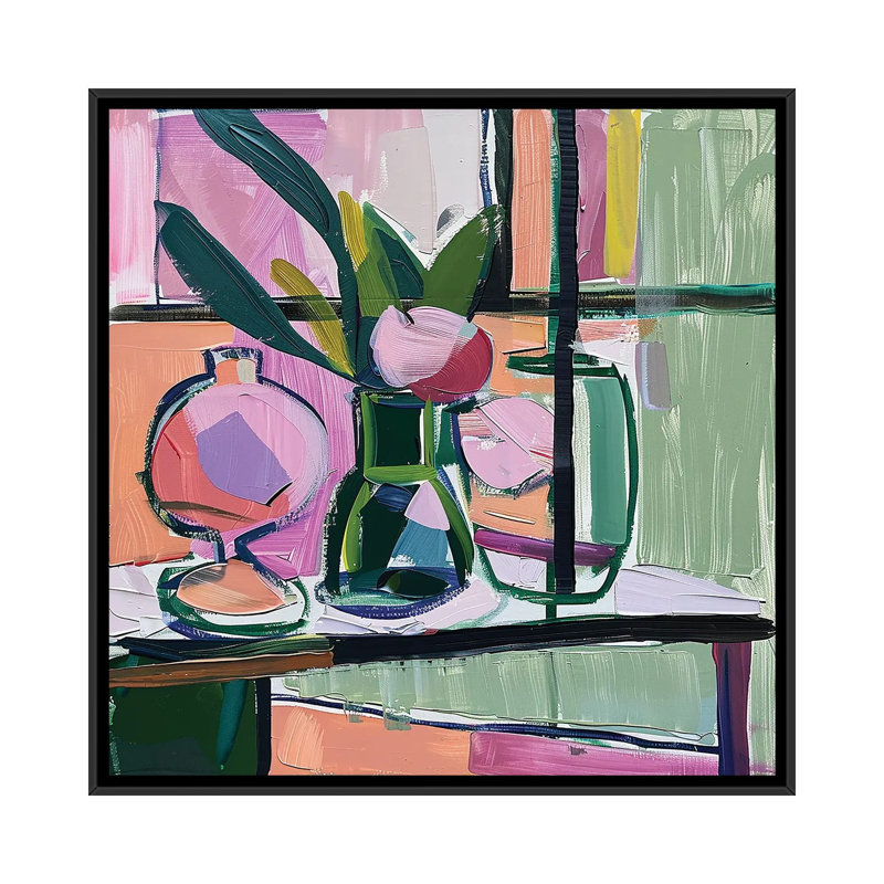 «Pastel Elegance Matisse Inspired Still Life», reproduction d'art sur toile encadrée, Noir, H 18 po x l 18 po