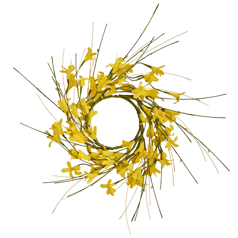 Anneau de bougie artificielle 3,25 "avec forsythia, H 3,25 po x l 3,25 po x P 1 po