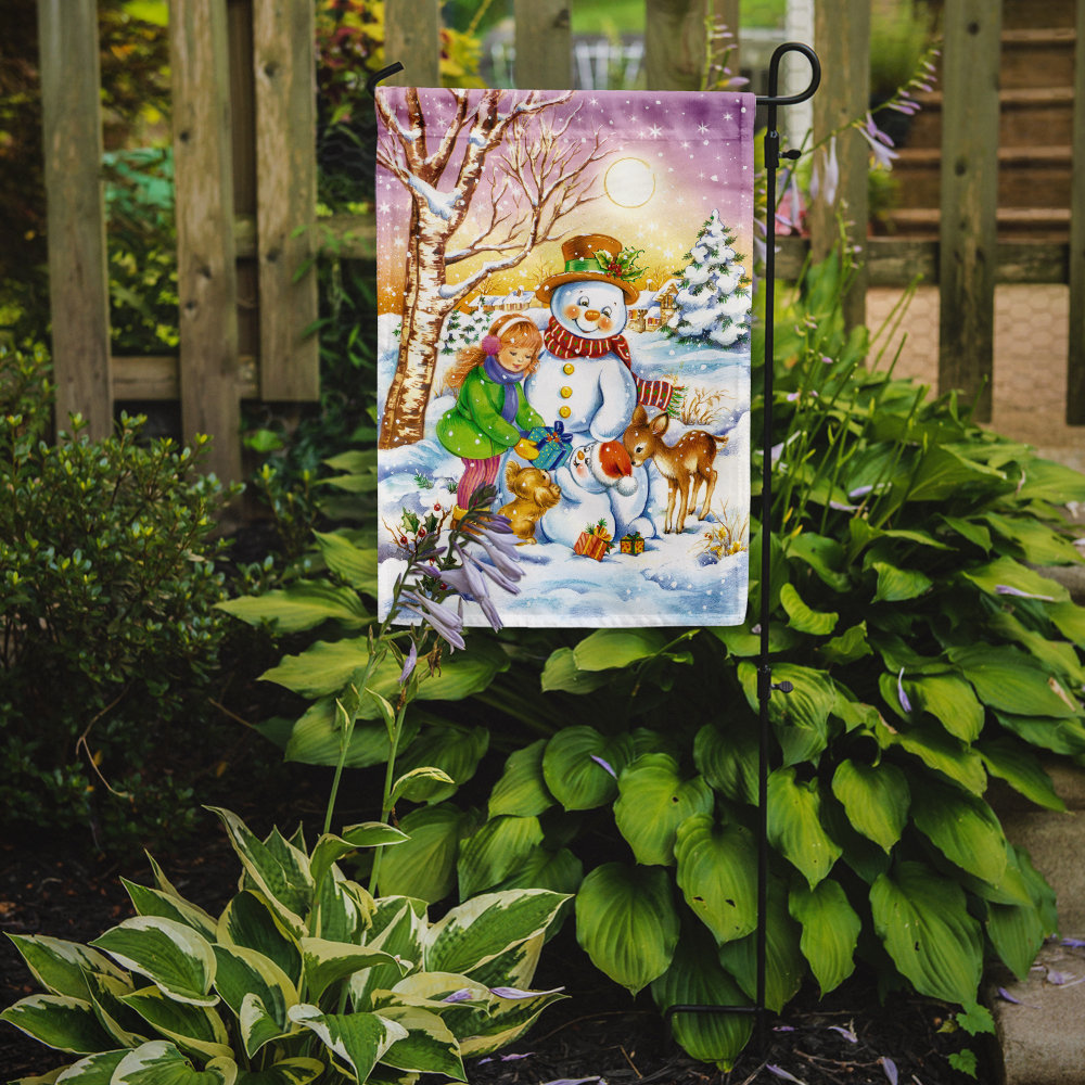 Dotir Girl and Animals with Snowman 2-Sided Garden Flag The Holiday Aisle® 