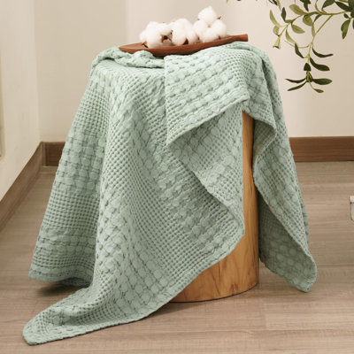 PHF 100% Cotton Waffle Weave Blanket for Bed, Soft Lightweight & Breathable for Spring and Summer, All-Season Comfort, Luxury Aesthetic Blanket for Home Decor