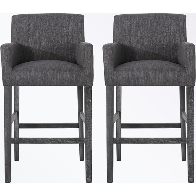 Tabouret de bar rembourré avec accoudoirs et repose-pieds, Gris anthracite, 1