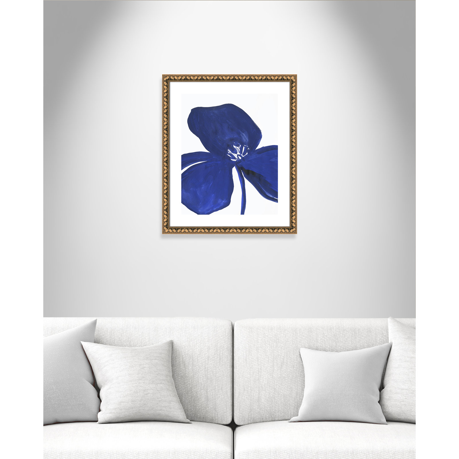 Clarisse "Indigo Petal II" Painting, 26.5" H x 22.5" W x 1.13" D, Gold Bead Framed Paper