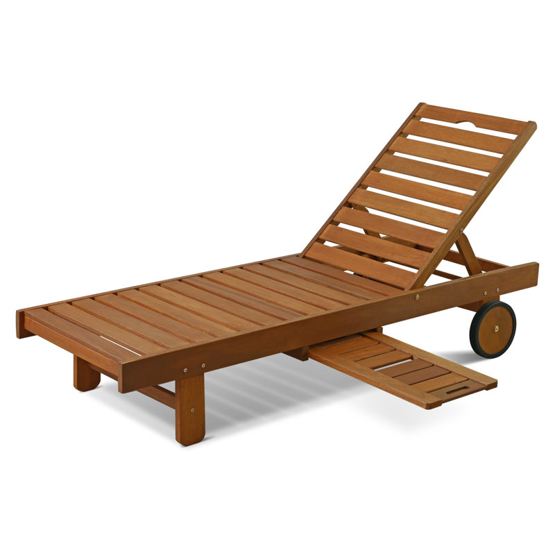 Ermont Outdoor Rubberwood Wood Chaise Lounge