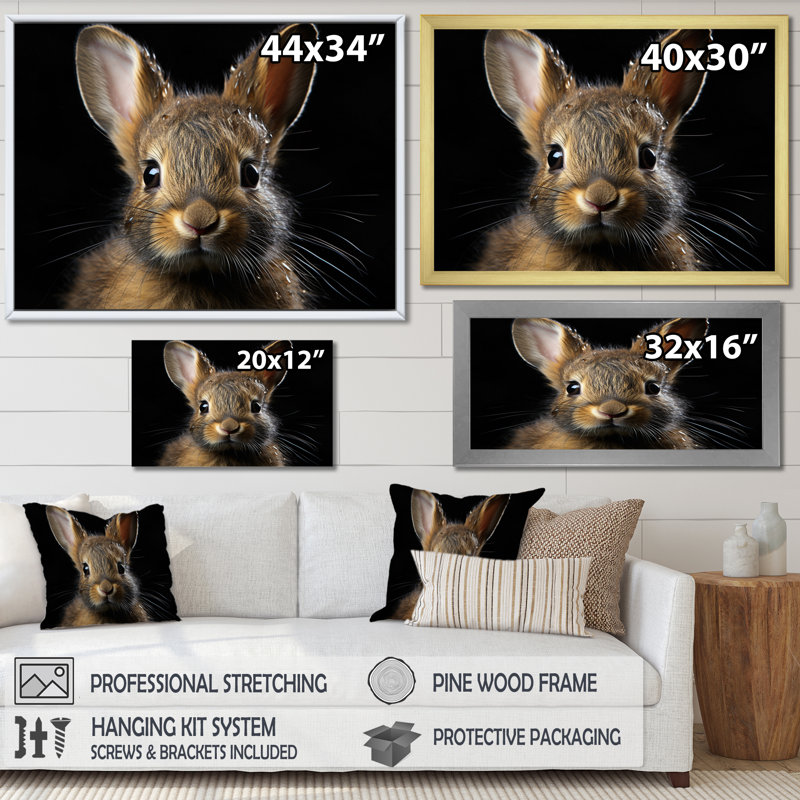 Cute Rabbit Portrait - Animals Canvas Wall Art, Cadre photo noir, H 12 po x l 20 po x P 1 po