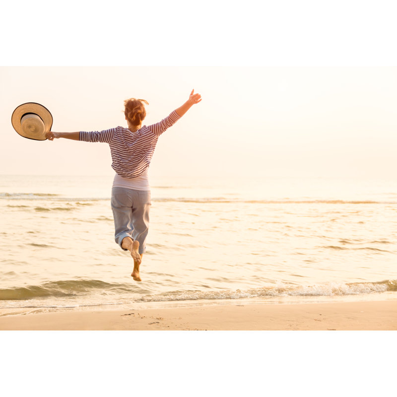 Happy Woman On A Beach by FredFroese - No Frame Art Prints on Canvas, 20cm H x 30cm W