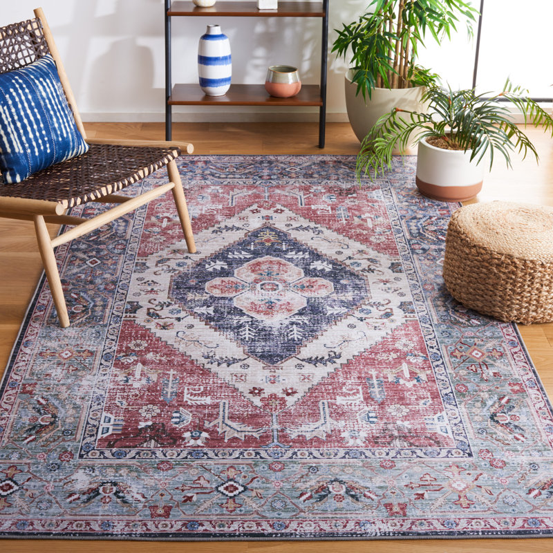Tapis de couleur rouille / bleu marine Ziebarth 172 M / W S / R, Rectangle 5 pi x 8 pi