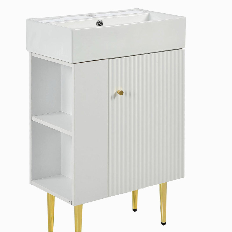 Meuble-lavabo 21,6 po, armoire combinée, meuble de rangement pour salle de bain, lavabo simple en céramique, rangement à gauche