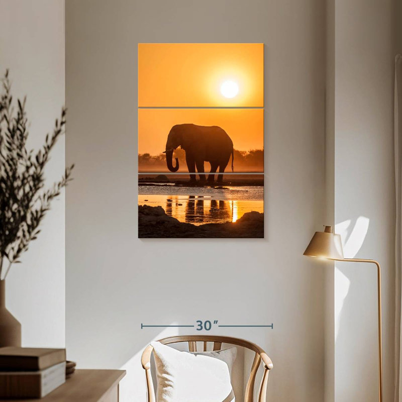 Brampt African Elephant At Sunset, 57" H x 36" W