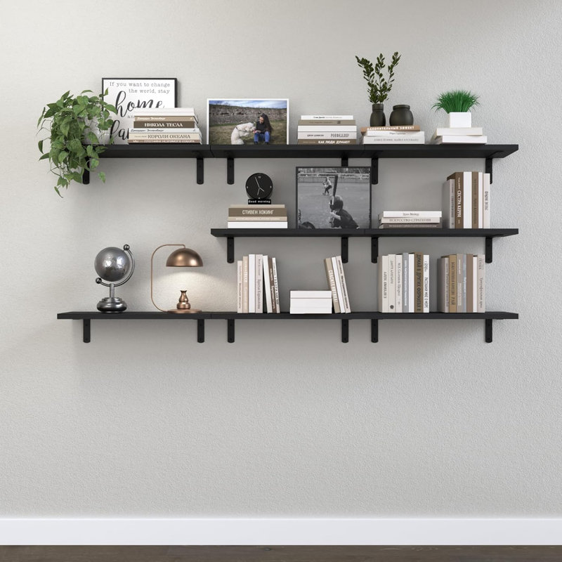 Floating Shelves Set Of 8, Solid Wood Wall Mounted Shelves For Home Decor, Storage And Organization In Living Room, Bedroom, Bathroom Or Kitchen