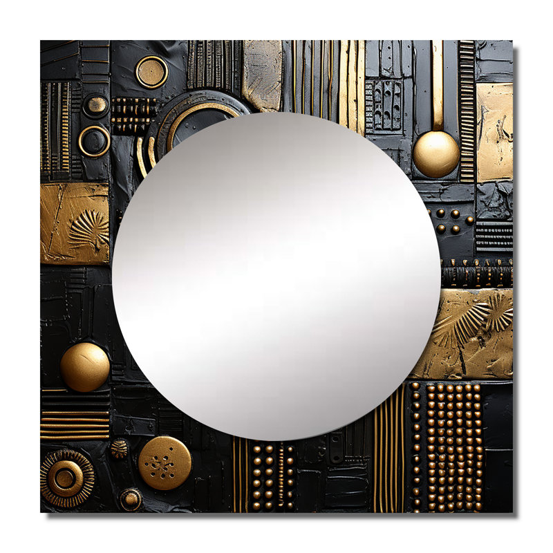 Décoration murale Esoteric Knowing In Teal and Gold III - Miroir géométrique carré moderne pour chambre à coucher