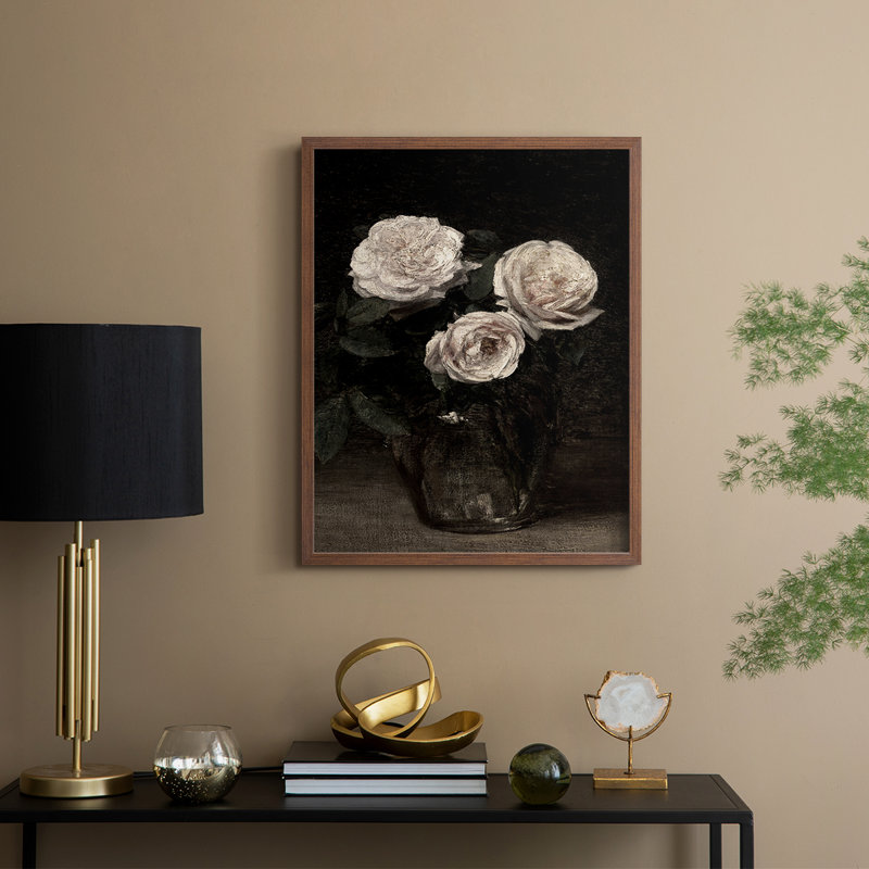 Reproduction florale vintage avec encadrement CECXI - bois massif, H 21 po x l 17 po