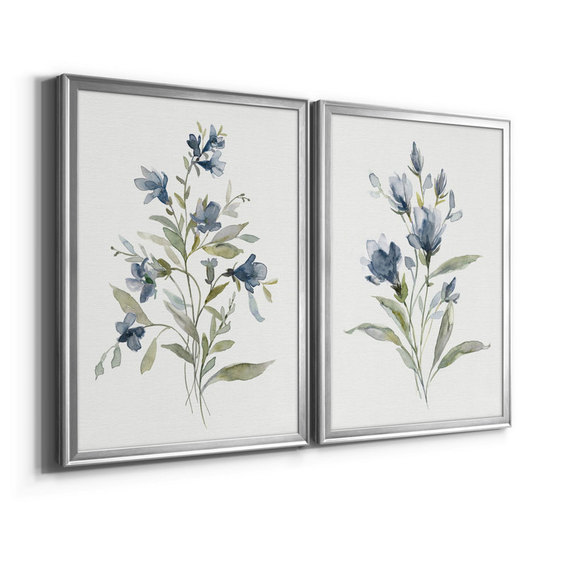 Linen Botanical III - ensemble de 2 reproductions d'art, H 30,5 po x l 42,5 po, Toile encadrée, Argent argent