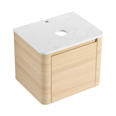 Meuble-lavabo mural moderne 24 po, porte simple à fermeture douce, matériau en contreplaqué, couleur chêne blanc américain, option peu encombrante, 45 poignées dissimulées, charnières de fermeture pour une installation silencieuse et en douceur