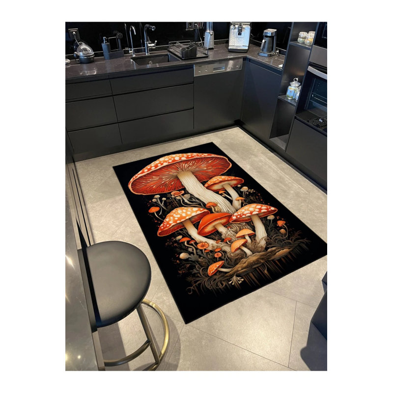 Tapis décoratif moderne à motif de champignon rouge, Tapis de couloir 2 pi 6 po x 6 pi 7 po