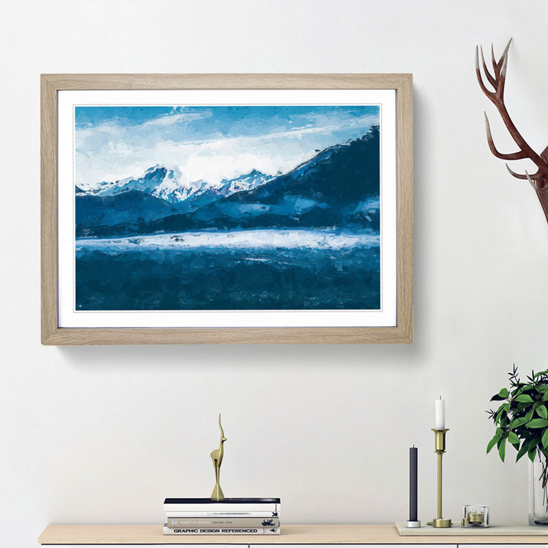 Snow Covered Mountains in Abstract - Picture Frame Graphic Art Print, 36cm H x 48cm W x 2cm D, Oak Framed