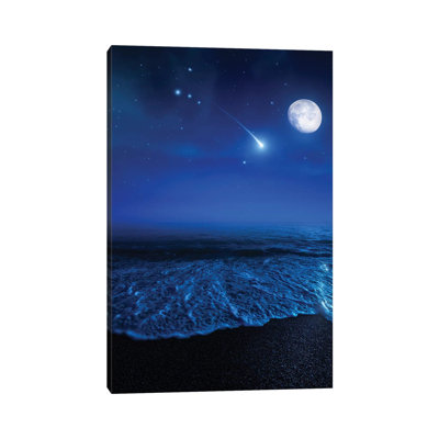 " Tranquil Ocean At Night Against Starry Sky, Moon And Falling Meteorite " by Evgeny Kuklev